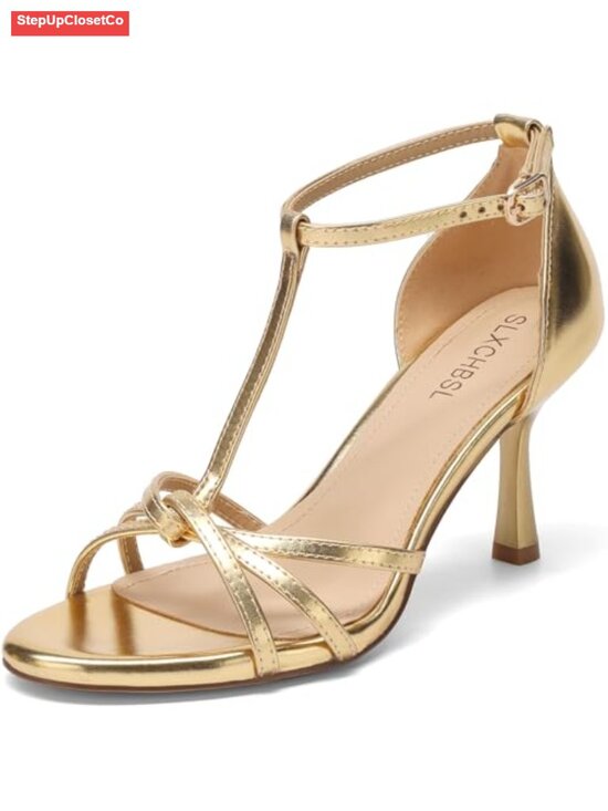 Shoes - Women T-Strap Open Toe Kitten Heel Sandals 3 Inch